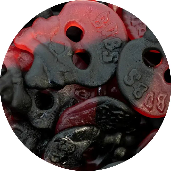 Raspberry Licorice Skulls